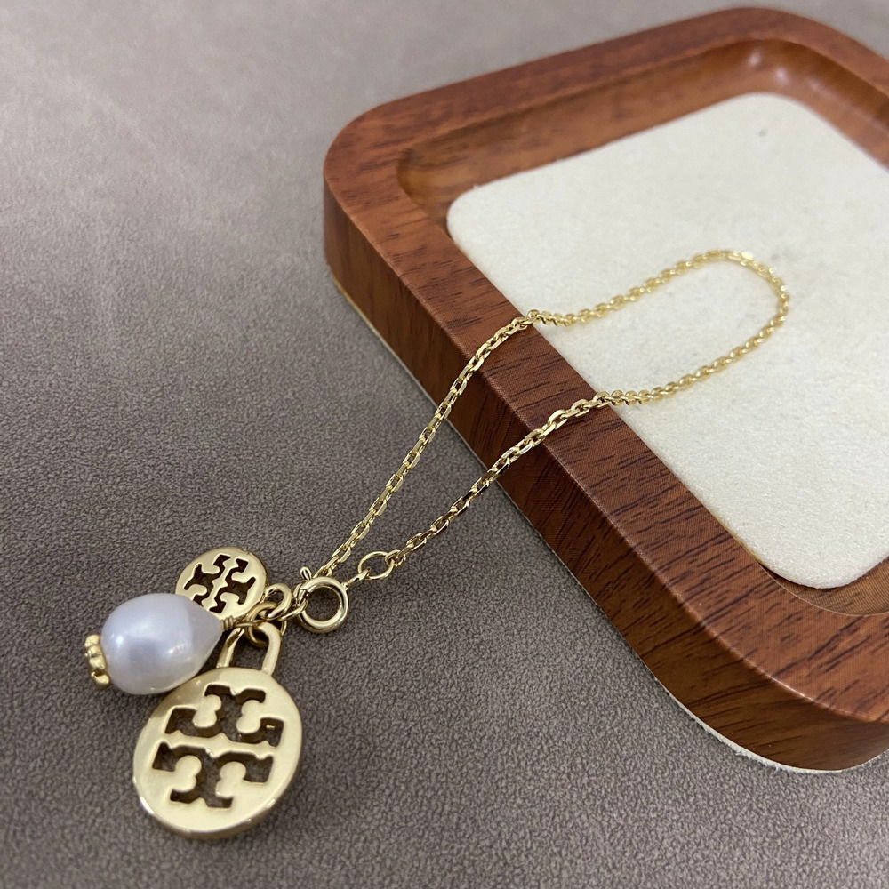 Tory Burch Freshwater Pearl Alphabet Pendant Metal Necklace